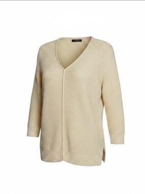 Chico's Light Yellow Womens M (Chicos 1) V-Neck Textured Cable Knit Sweater